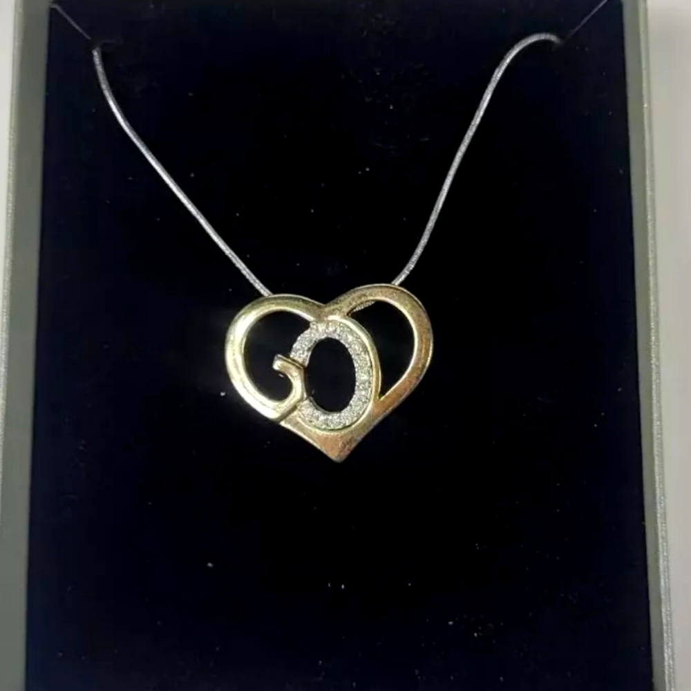Gold Heart With Crystal Backwards C Charm necklace